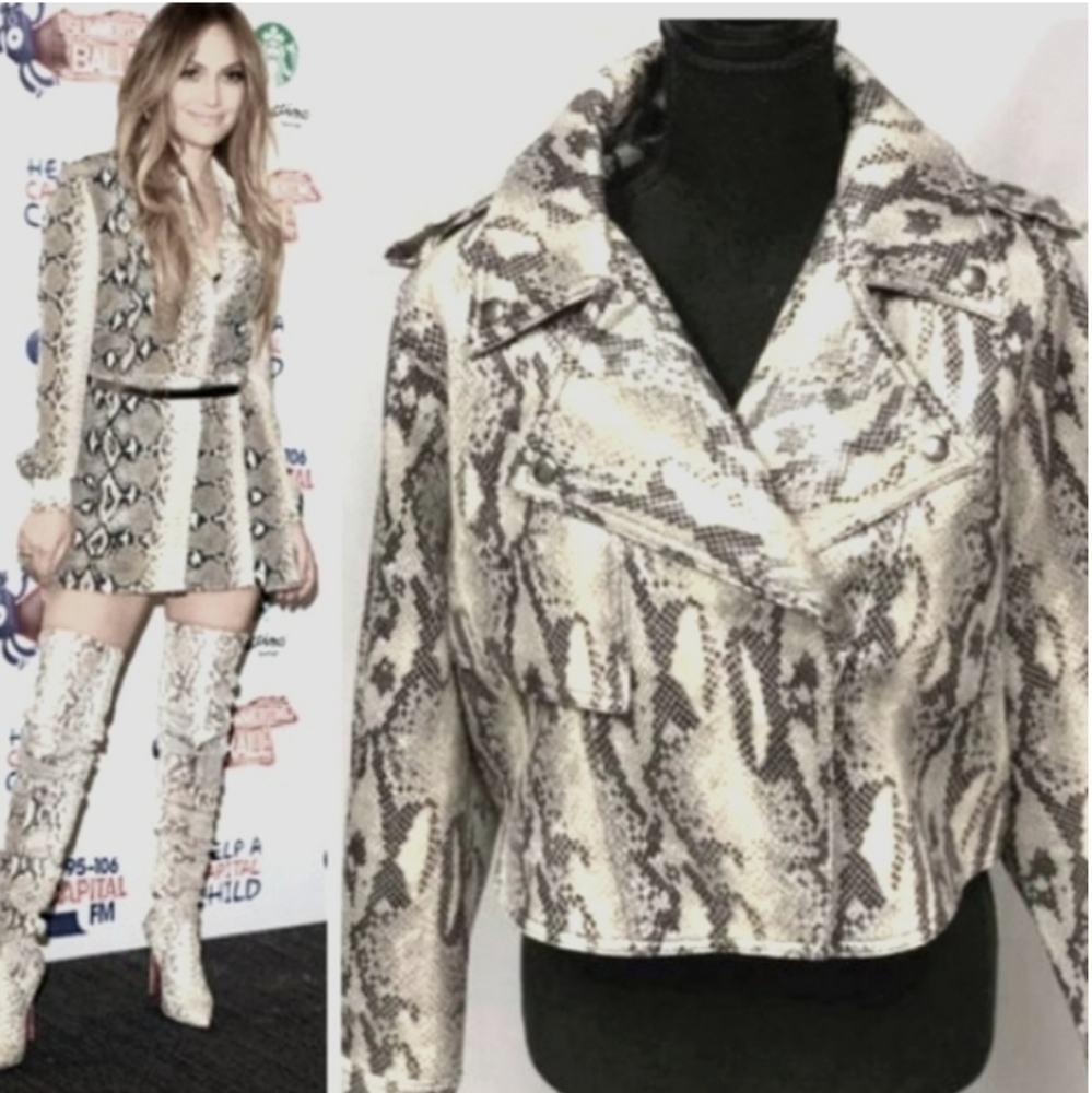 Cropped snake skin jacket by Jennifer Lopez